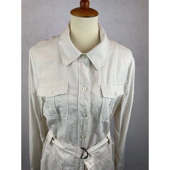 Belted Utility Jacket Women's Pleated Pocket Neutral Beige Size M? - Picture 2 of 7